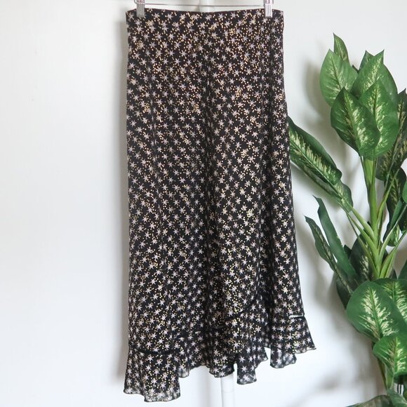 Stine Goya Star Print Midi Ruffle Skirt Black Gold Lavender Size S Party Festive - Picture 7 of 16
